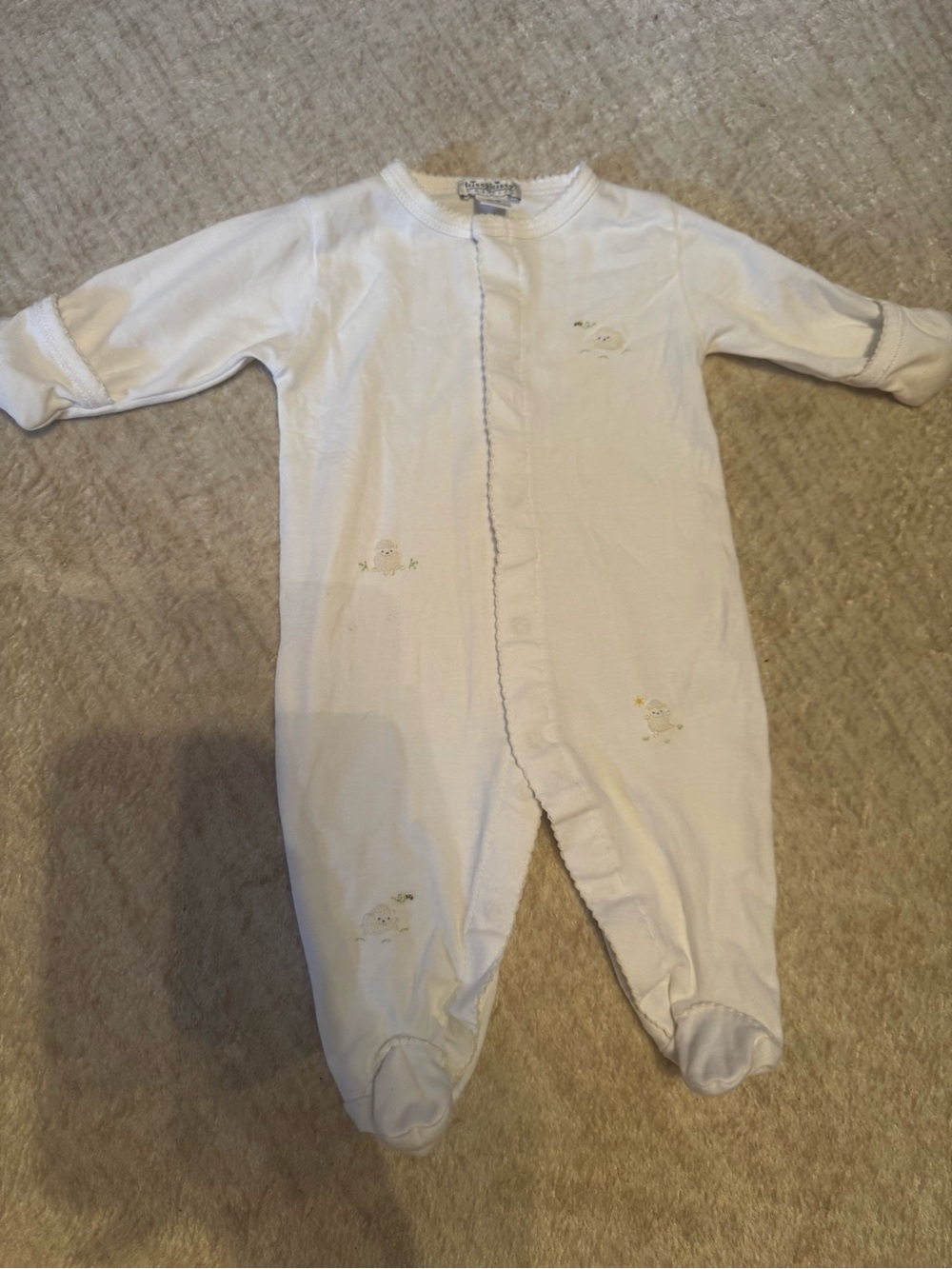 Kissy Kissy White Footed One-Piece with  Embroidered lambs